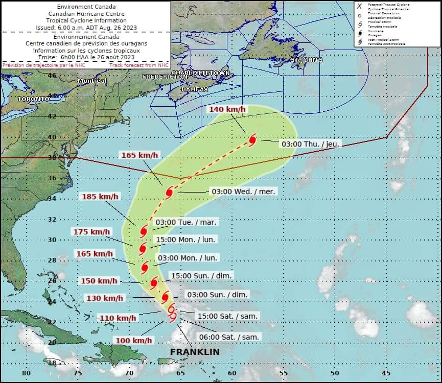 Tropical Storm Franklin forecast to enter the Canadian Hurricane Centre