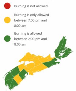Burning restrictions are updated at 2:00 pm daily. Burning is not allowed between 8:00 am and 2:00 pm.